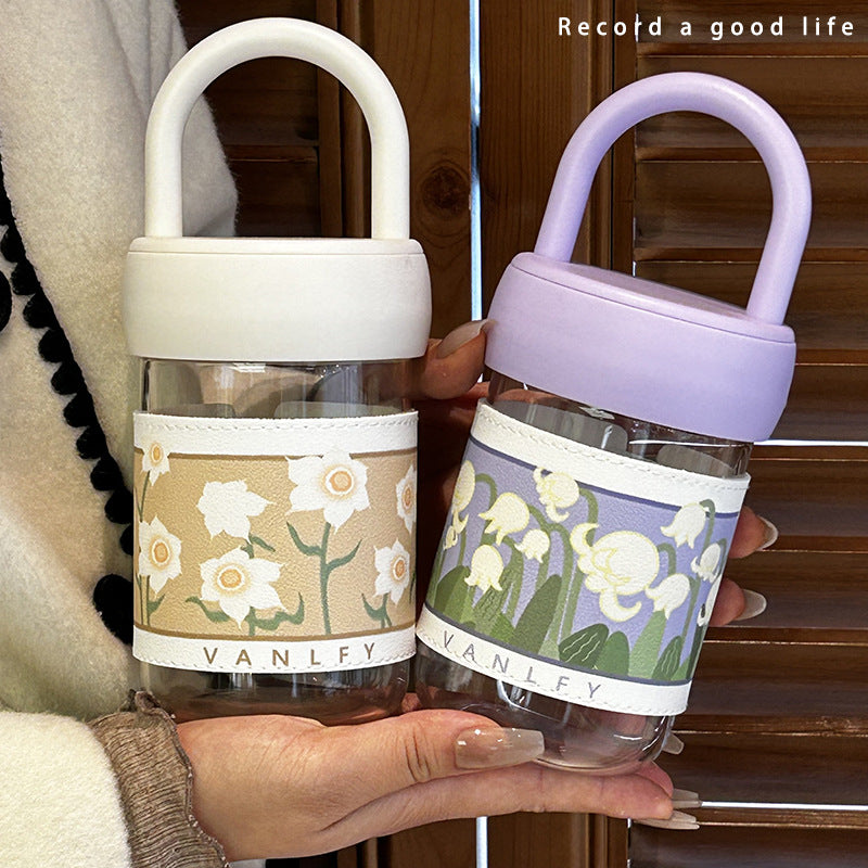 Damen Isoliertrinkflasche mit ergonomischem Tragegriff und elegantem Blumendesign Brehn