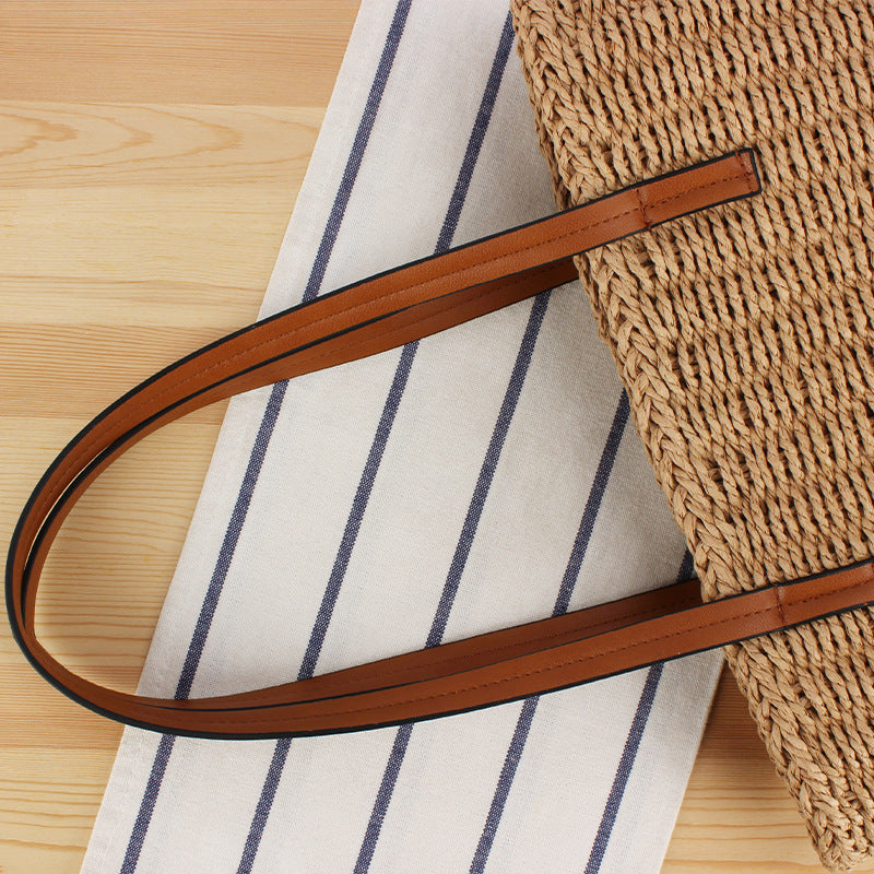 Handtasche Aus Natürlichem Geflecht mit Ledergriffen Brehn