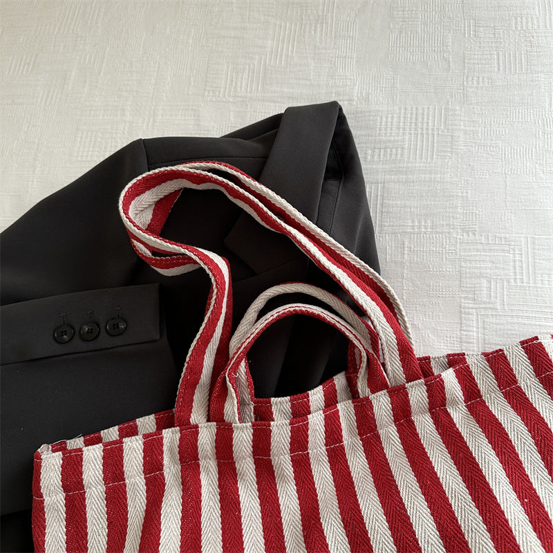 Langlebige gestreifte Canvas Strandtasche
