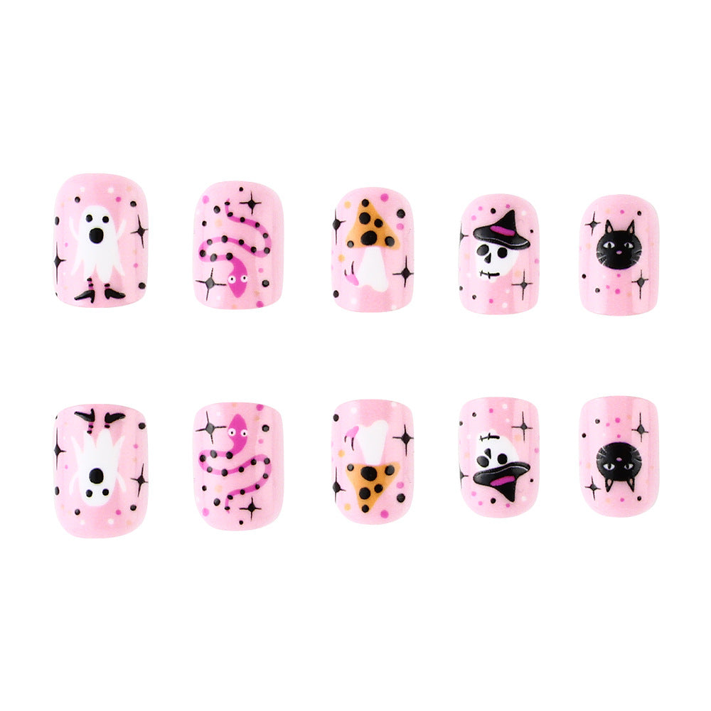 Festliche Geister- und Kürbis-Press-On-Nagelkunst Brehn
