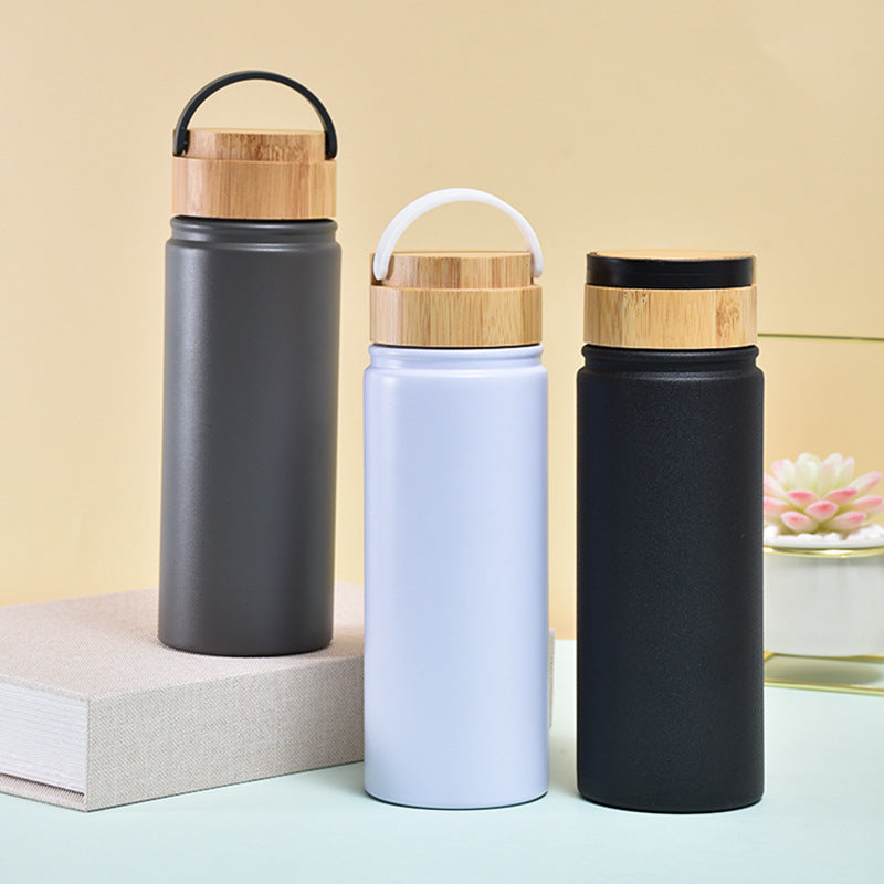 Damen stilvolle und vielseitige Edelstahl Trinkflasche mit Bambusverschluss Brehn