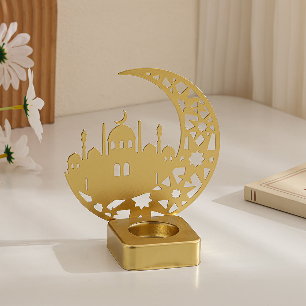Crescent Silhouette Moschee Teelichtlaterne mit filigranem Metallfuß Brehn