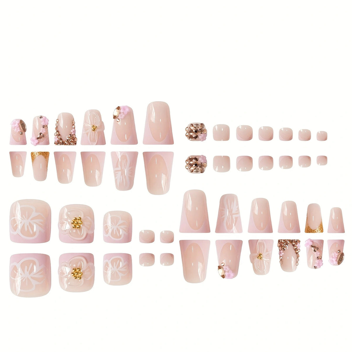 Blumenverzierte Press-On-Nagelverzierungen Brehn