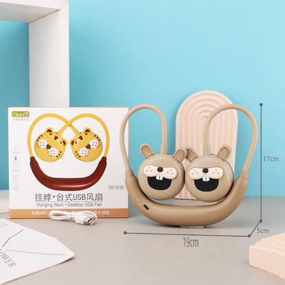 Unisex nan tragbarer USB-Nackenventilator mit zwei Lüfterköpfen im Tiermotiv, flexibles Halsband, wiederaufladbar Brehn