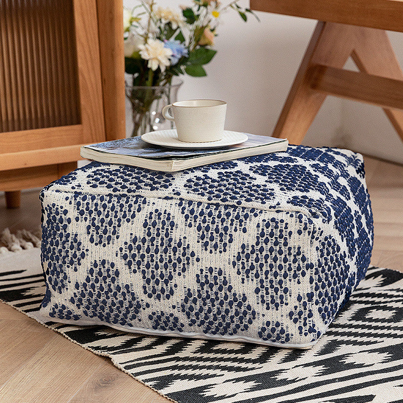 Boho-Sitzpouf aus Baumwollgewebe mit Fransen Brehn