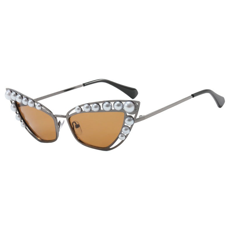 Damen Cat-Eye Sonnenbrille mit exklusivem Perlenspitzen-Rahmen Brehn