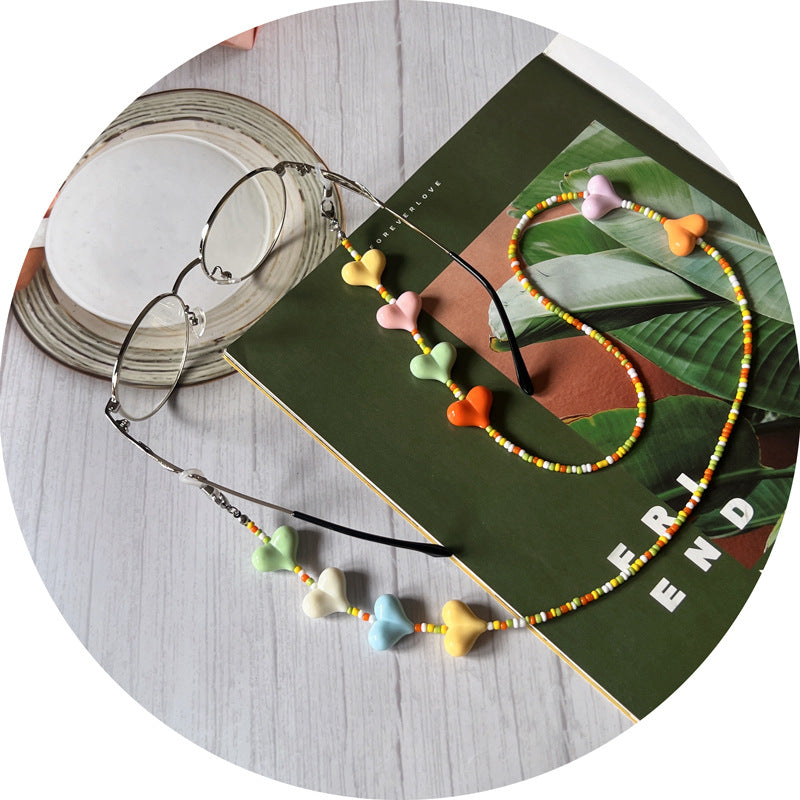 Bunte Herz Perlen Brille Kette Brehn