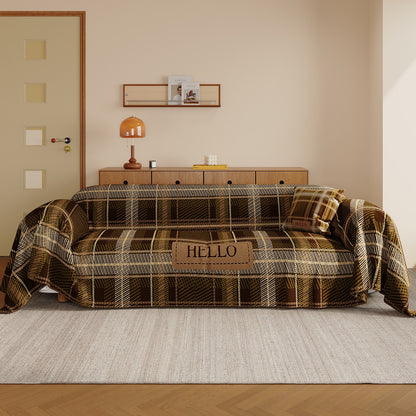 Brushed Microfiber Plaid Sofa Slipcover Throw with Bunny Appliqué and Removable Cushion Cover
