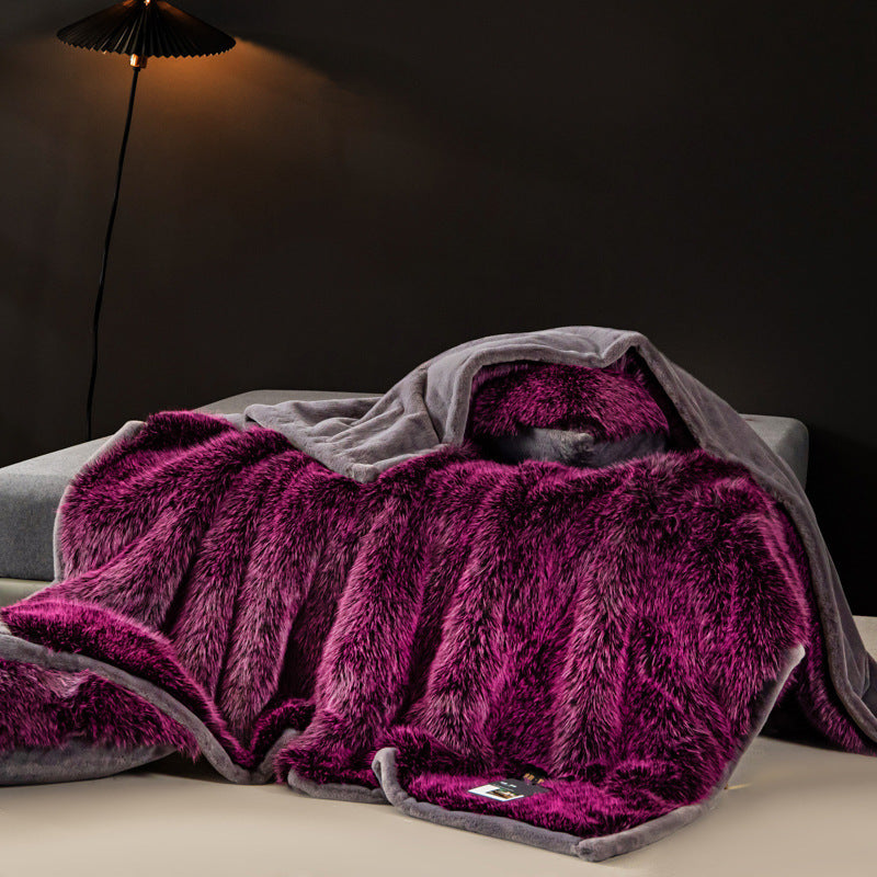 Luxuriöse umkehrbare Faux-Fur-Plüsch-Wurfdecke mit Samtrücken