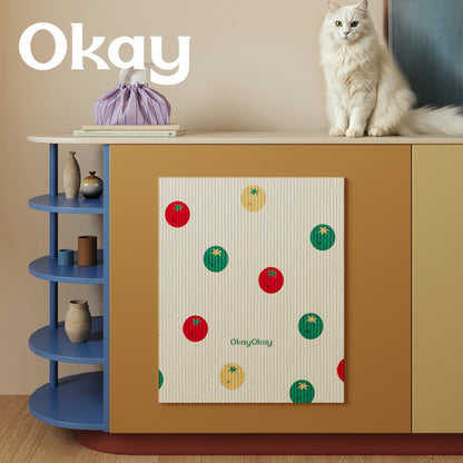 Decorative Ribbed Cotton Kitchen Tea Towel with Tomato Print