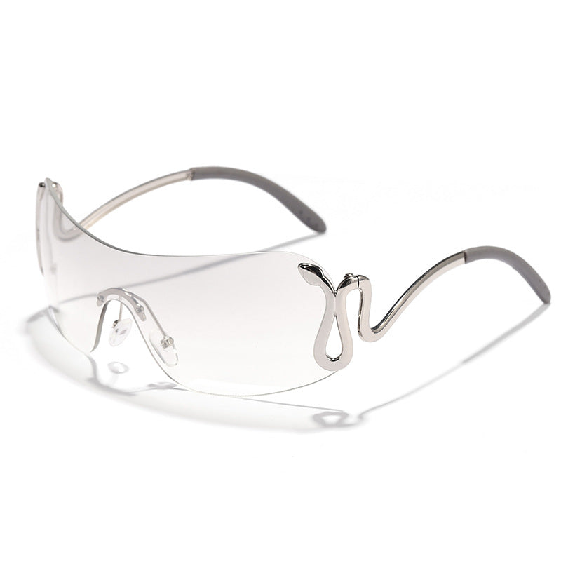 Damen modische futuristische Sonnenbrille mit geschwungenem Rahmen Brehn