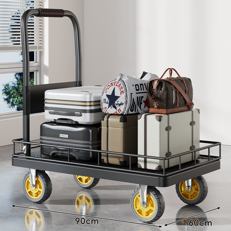Robuster Plattform-Gepäckwagen mit erhöhtem Sicherheitsgeländer und ergonomischem gepolstertem Griff