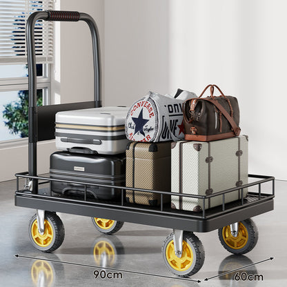 Robuster Plattform-Gepäckwagen mit erhöhtem Sicherheitsgeländer und ergonomischem gepolstertem Griff