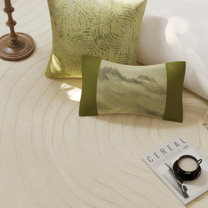 Decorative Rectangular Jacquard Lumbar Pillow Cover with Mountain Landscape Motif
