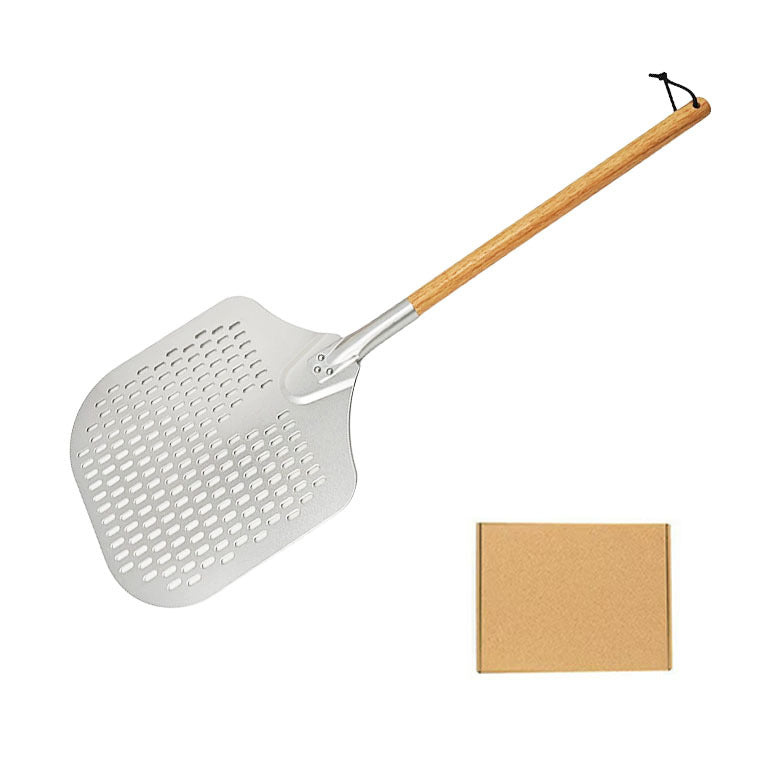 lange Griffe perforierte Pizzaschaufel Set mit Holzgriff Edelstahl Schneider und Dreieckserver Brehn