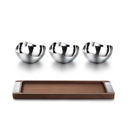 Modernes Snackschüssel-Set aus Edelstahl mit Servierplatte