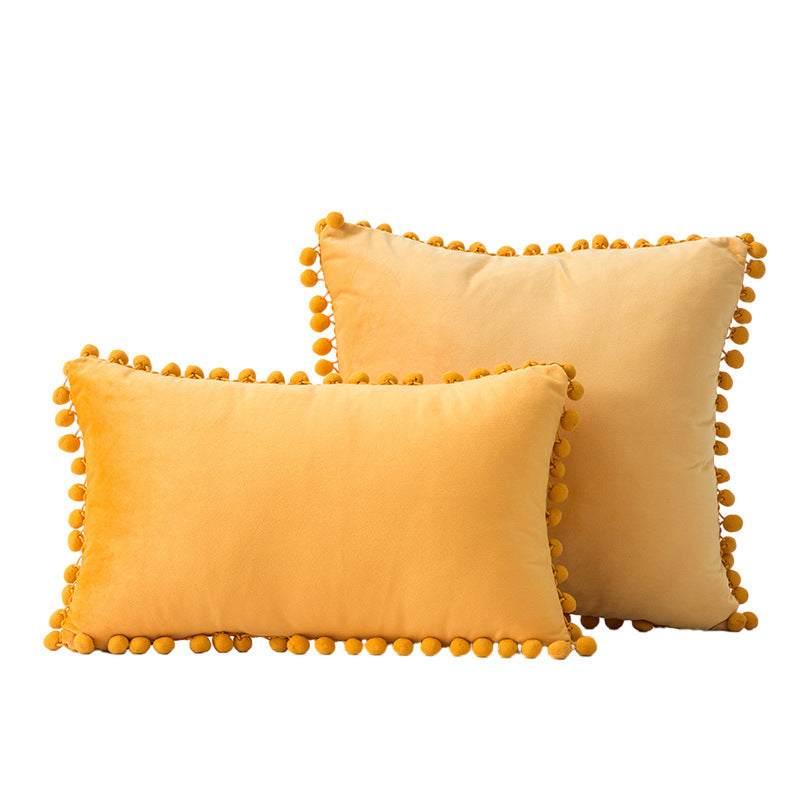 Velvet Pom-Pom Fransen Quadrat- und Lendenkissen Set