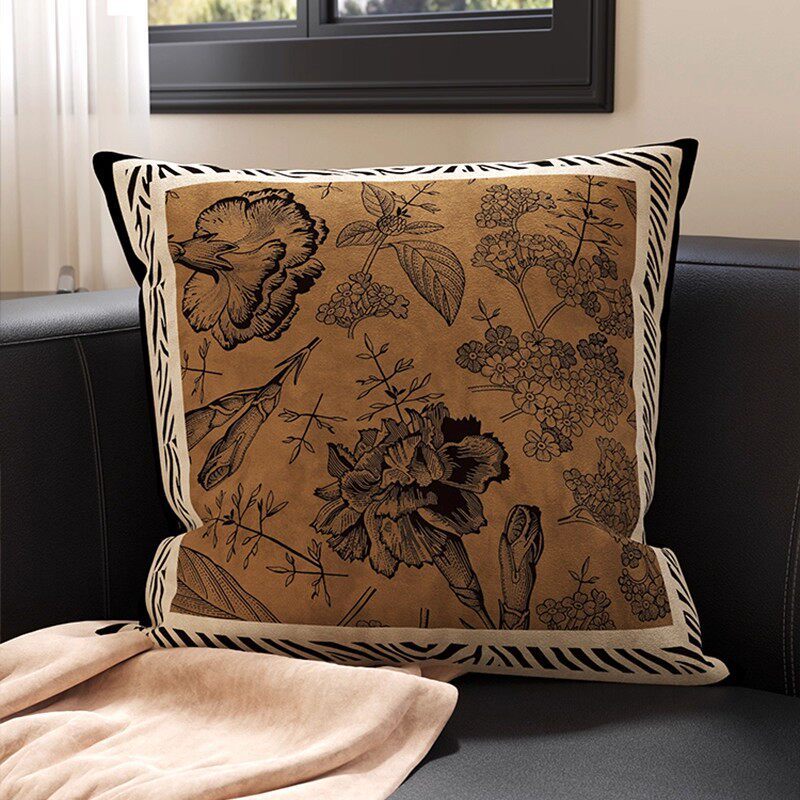 Square Suede-Finish Botanical Print Decorative Throw Pillow Cover with Invisible Zipper