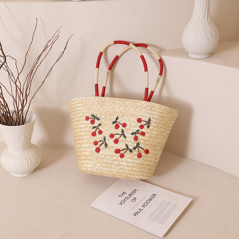 Damen Handgefertigte Korbtasche mit floralem Stickdesign Brehn