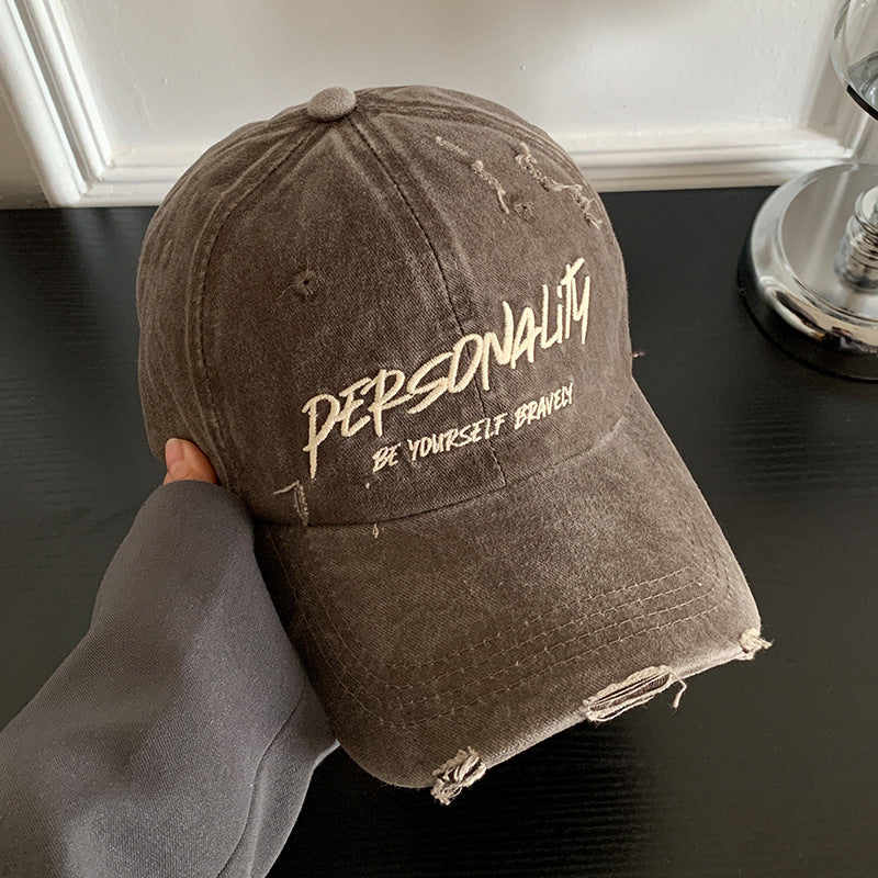 Verwaschene Baumwoll-Baseballmütze mit motivierender Stickerei