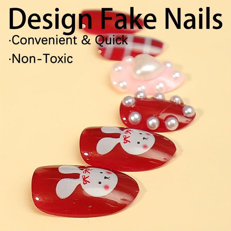 Kreatives Kunstnagelset mit niedlichen Hasen- und Herzen-Motiven Brehn