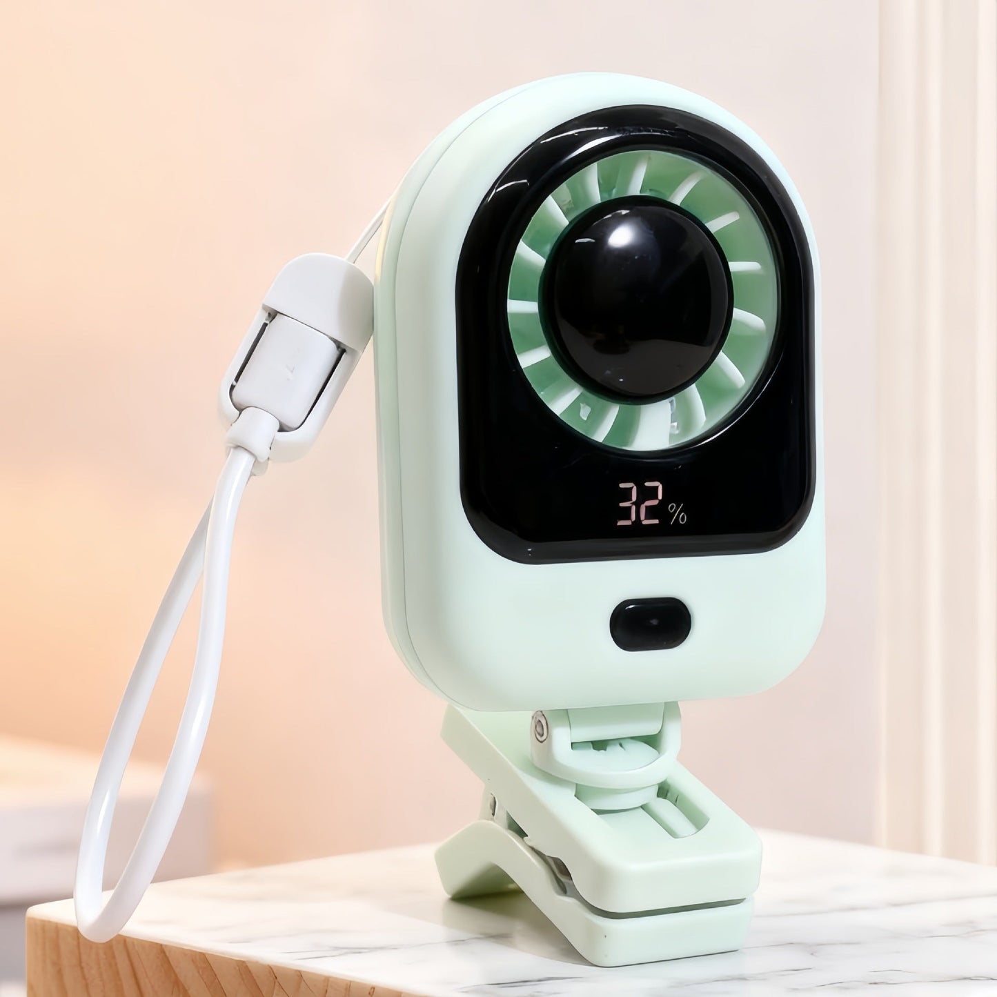 Frauen Tragbarer Mini Ventilator mit Digitalanzeige und Flexibler Halterung Brehn