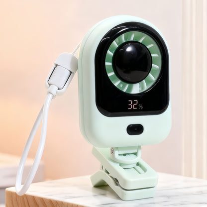 Frauen Tragbarer Mini Ventilator mit Digitalanzeige und Flexibler Halterung Brehn