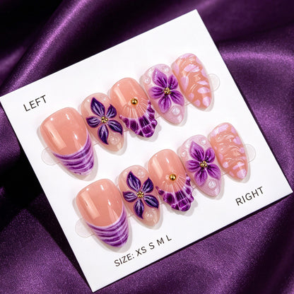 Blumige Eleganz Premium Press-On Nagelkunst