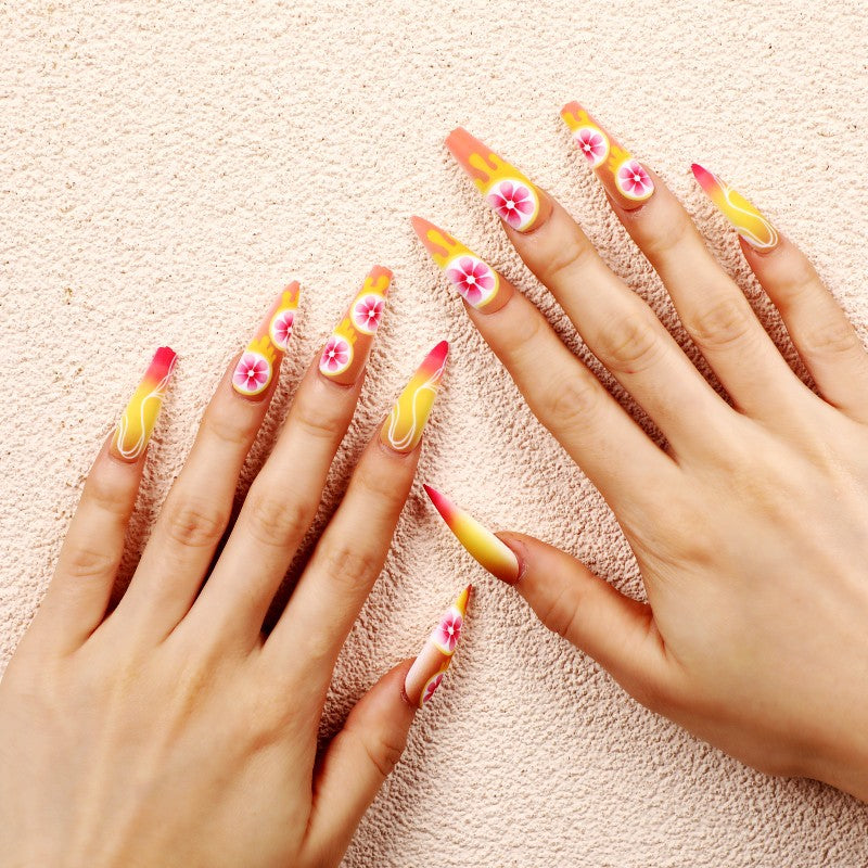 Kunstnägel Set mit tropischem Hibiskus-Muster Brehn