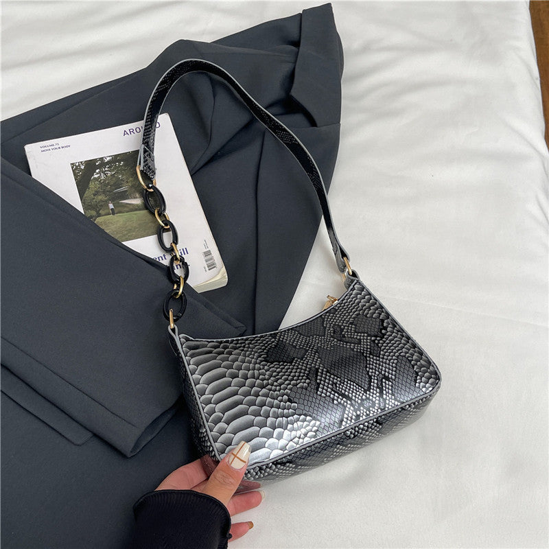 Stylische Texturierte Schlangenleder Effekt Handtasche Brehn