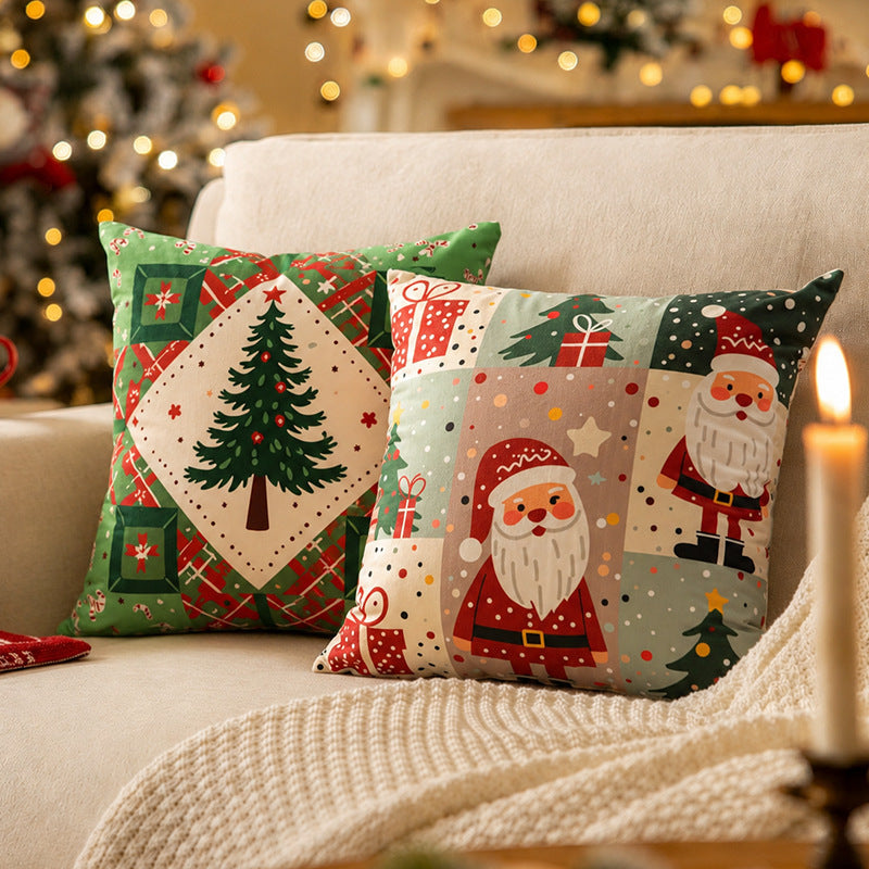 Weihnachtlicher quadratischer Zierkissenbezug mit Patchwork-Motiv und verdecktem Reißverschluss Brehn
