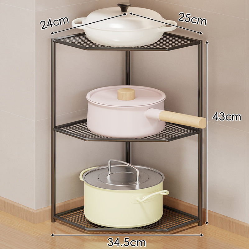 Eck-Drei-Stufen-hexagonaler Metall-Mesh-Küchen-Töpfe-und-Pfannen-Organizer-Regal