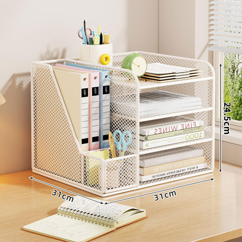 Metallgitter Multi-Tier Schreibtischorganizer mit vertikalem Dokumentenfach & abnehmbarem Stiftbecher