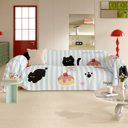 Reversible Stretch Sofa Slipcover with Pastel Cartoon Patchwork Texture