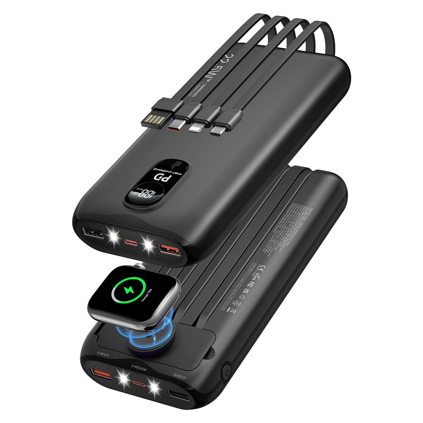 Tragbare Powerbank mit Integrierten Ladekabeln und Lcd-Bildschirm Brehn