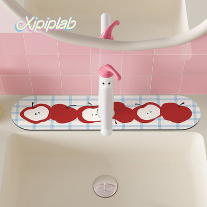 Decorative Waterproof Anti-Splash Sink Counter Mat with Adhesive Backing and Cute Apple Illustration