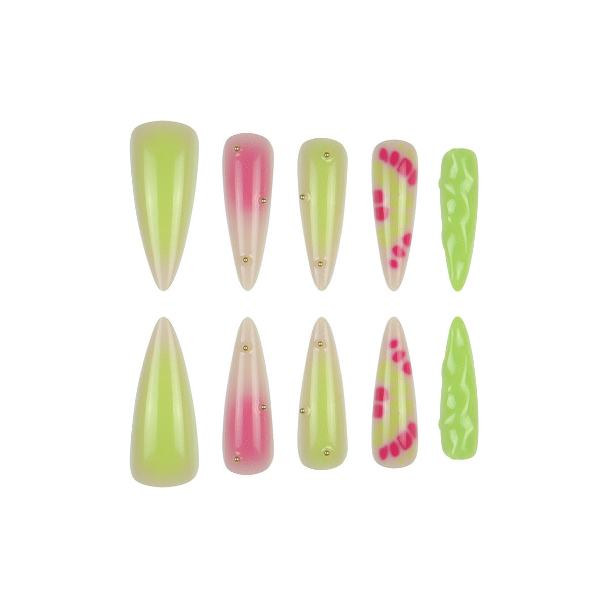 Künstlerische Neon-Stiletto-Press-On-Nägel Brehn
