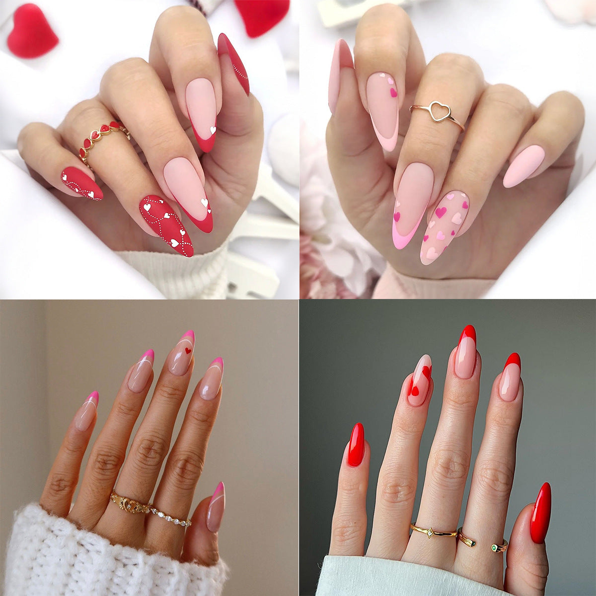 Künstlerisches Press-on-Nagelset mit Herz- und klassischen Designs Brehn