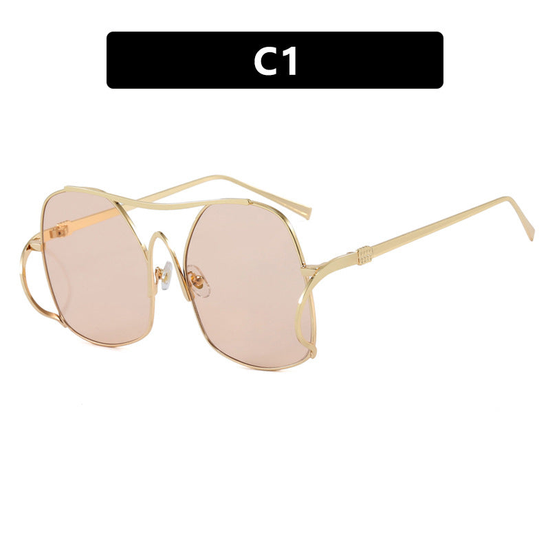 Damen geometrische Sonnenbrille mit schmalem Metallrahmen und braunen Gläsern Brehn