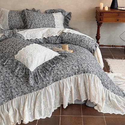 Vintage Floral Ruffled Lace Bettwäsche Set