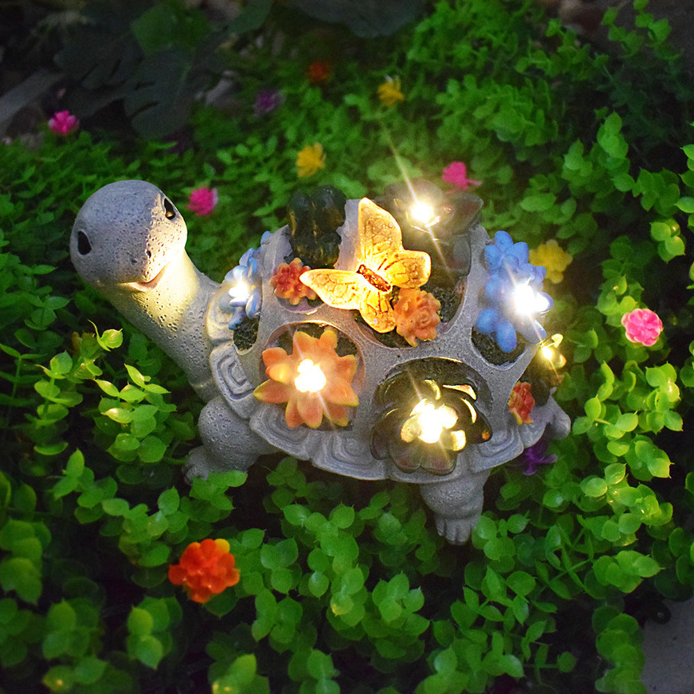Solar Turtle Sukkulent Blumentopf mit LED-Lichtern Strukturierter Harz Gartenstatue Brehn