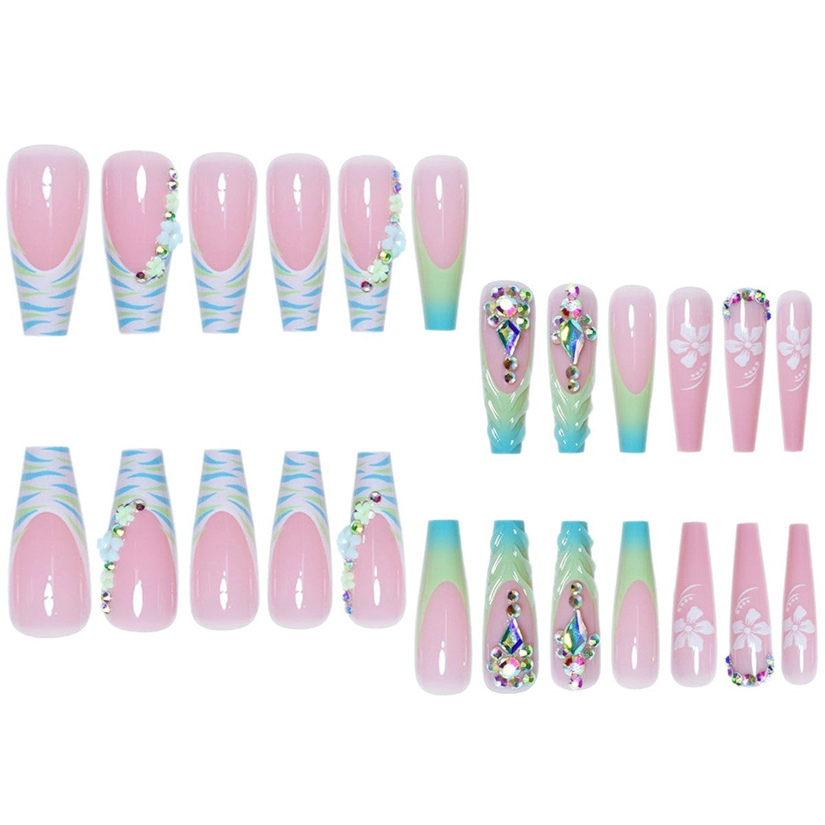 Glamouröse 3D Blumeneffekt Press-On Nagelverlängerungen Brehn