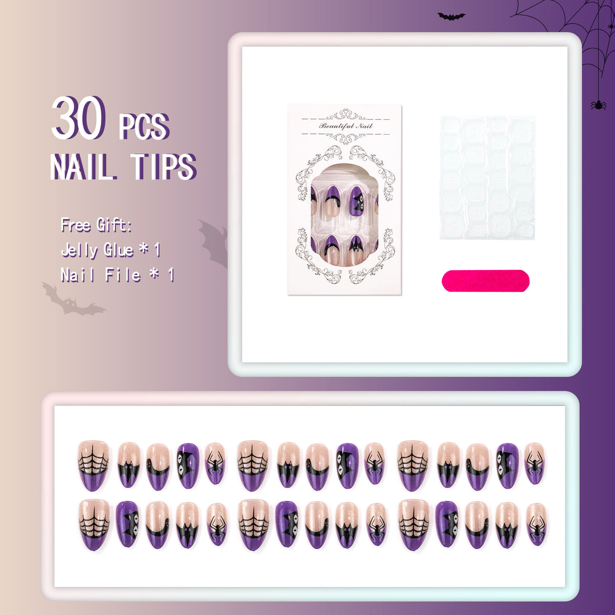 Gothic Spider Web Press-On Nagelkunst Set