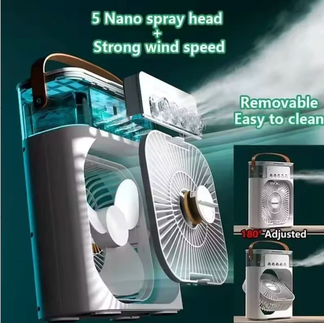 Unisex Einheitsgröße tragbarer USB befeuchtender Ventilator mit drei Geschwindigkeitsstufen und siebenfarbigem LED Brehn