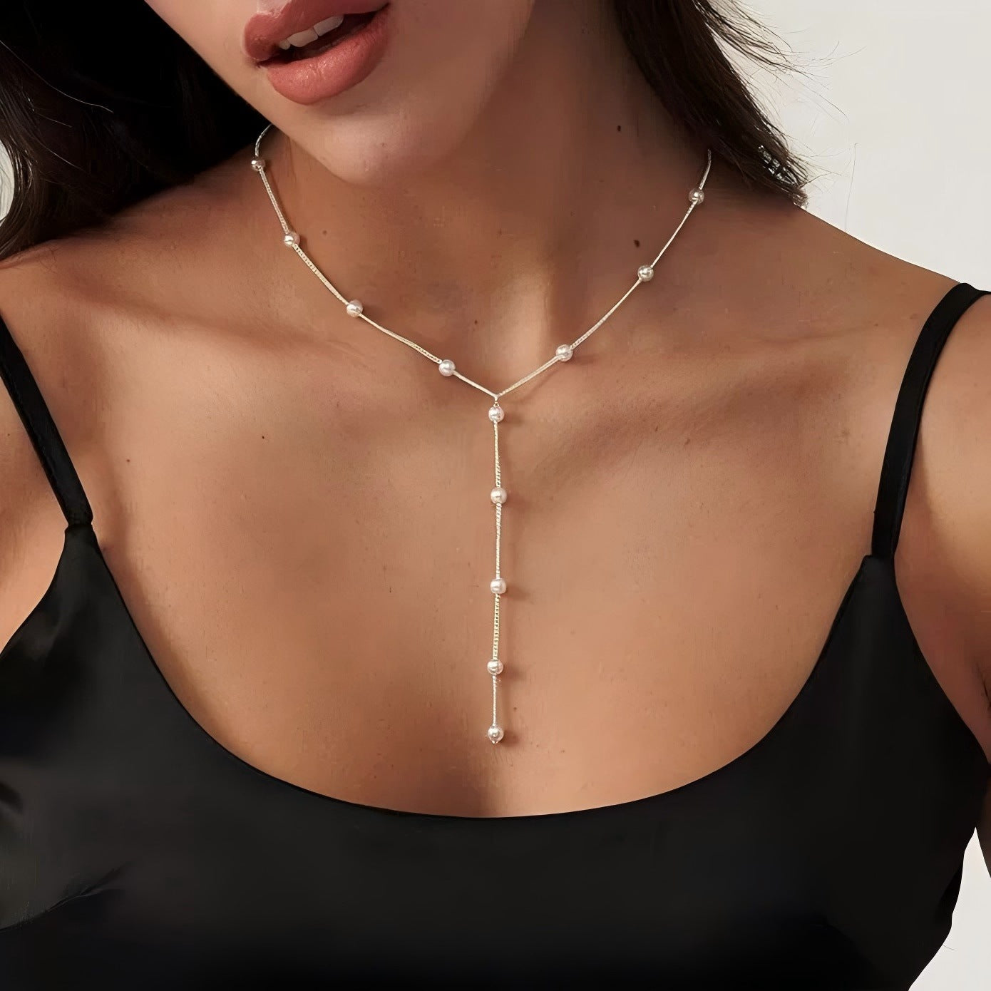 Elegante Perlen-Lariat-Halskette Brehn