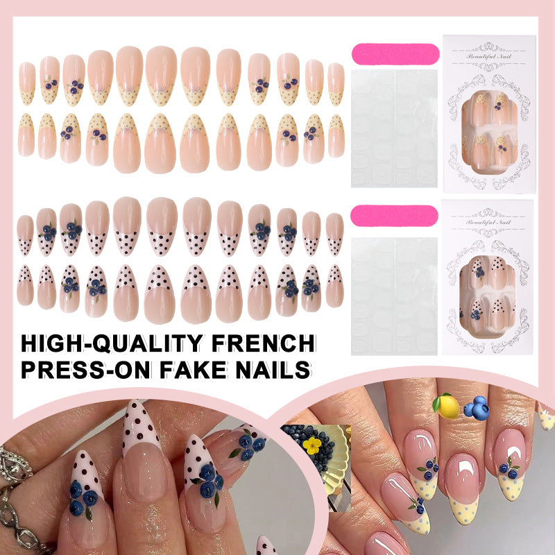 Französische Tipp Floral Press-On Nagel Set Brehn