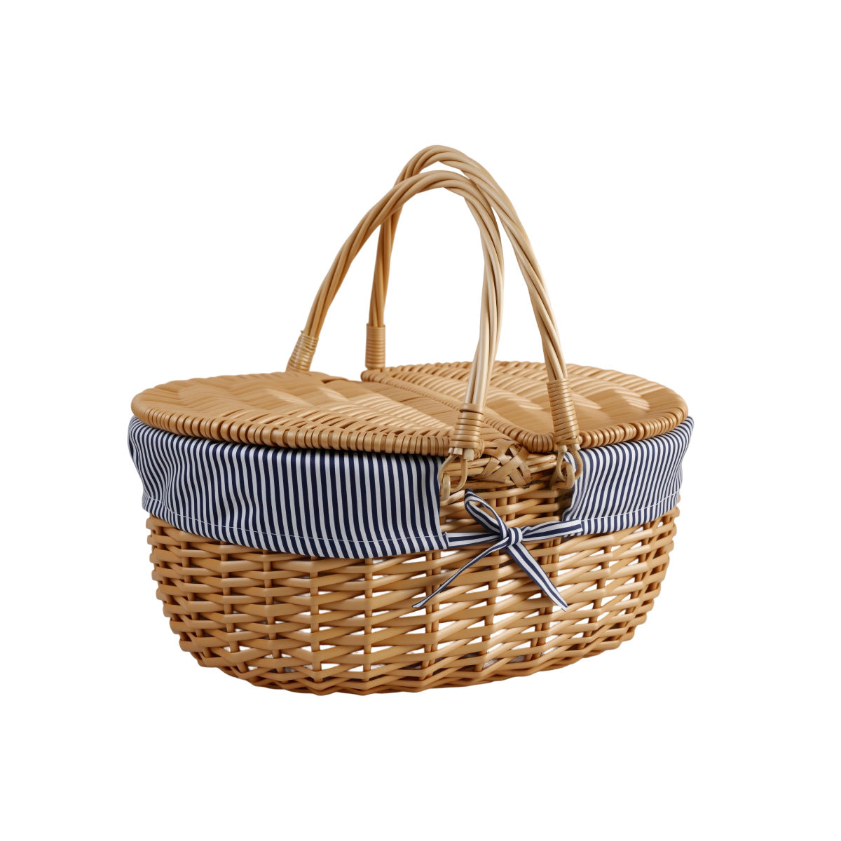 Damen Korb mit dekorativem Gingham-Stoffrand und robusten Griffen Brehn