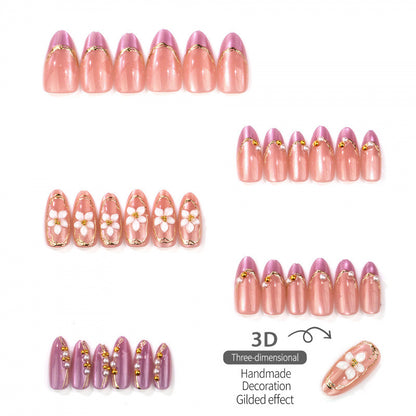 Blumengeschmücktes Press-On Nagelset