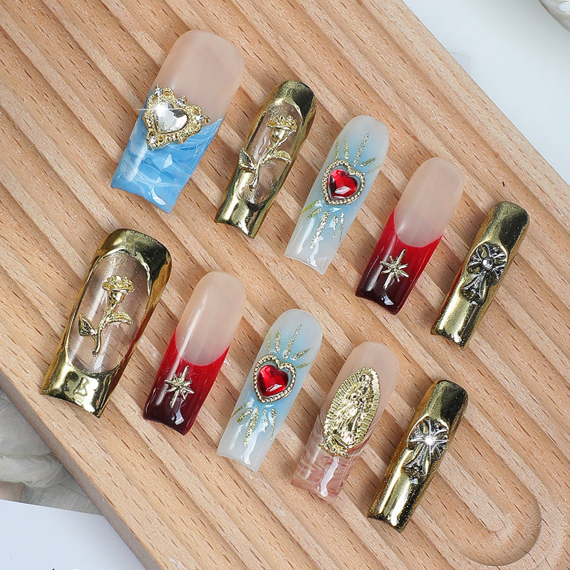 Kunstnagelset mit Kirschmotiv und funkelnden Strasssteinen Brehn
