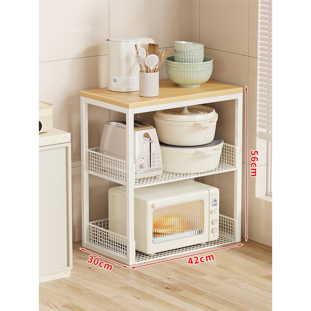 Kompakter Bamboo-Top Rolling Kitchen Utility Cart mit zwei Mesh-Korbregalen